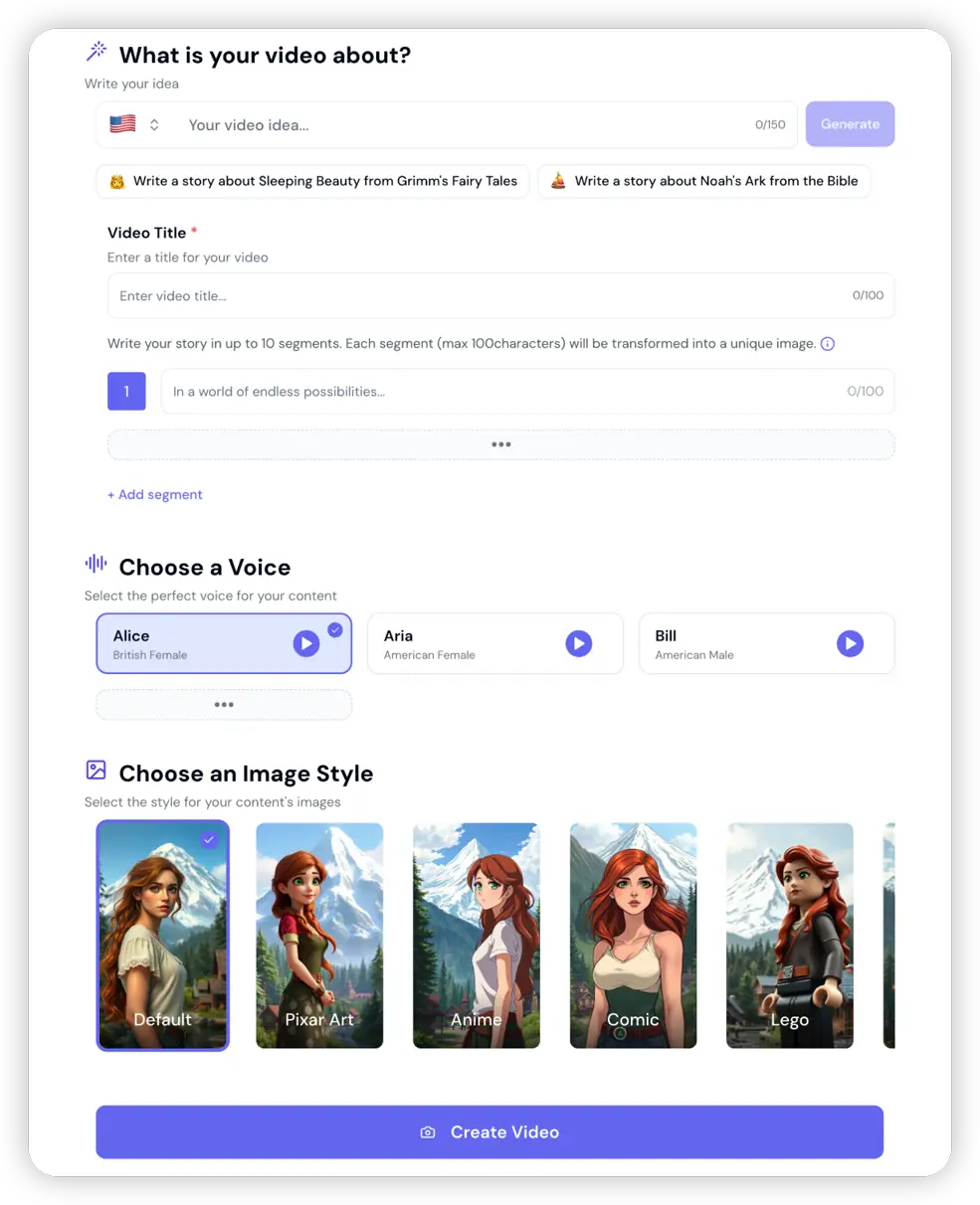 Faceless video idea generation with AI