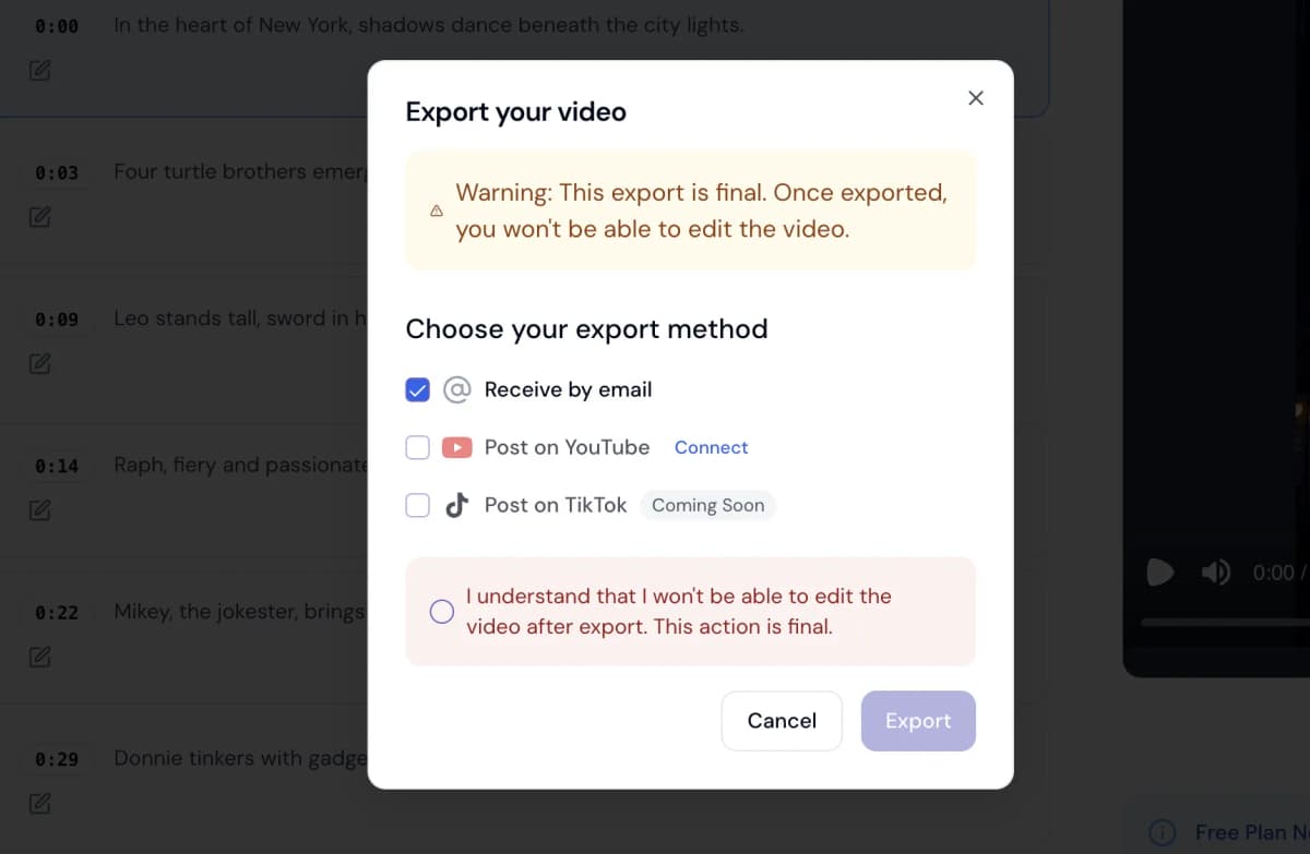 Faceless video export and download